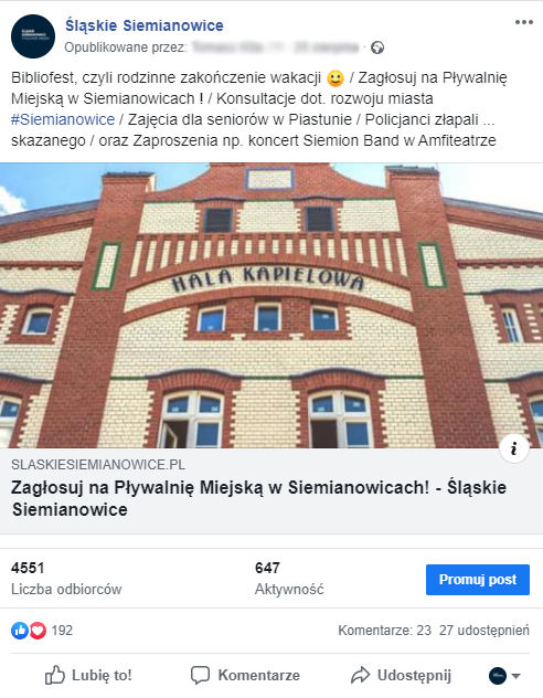 kampania reklamowa na facebooku - tygodnik miejski śląskie siemianowice